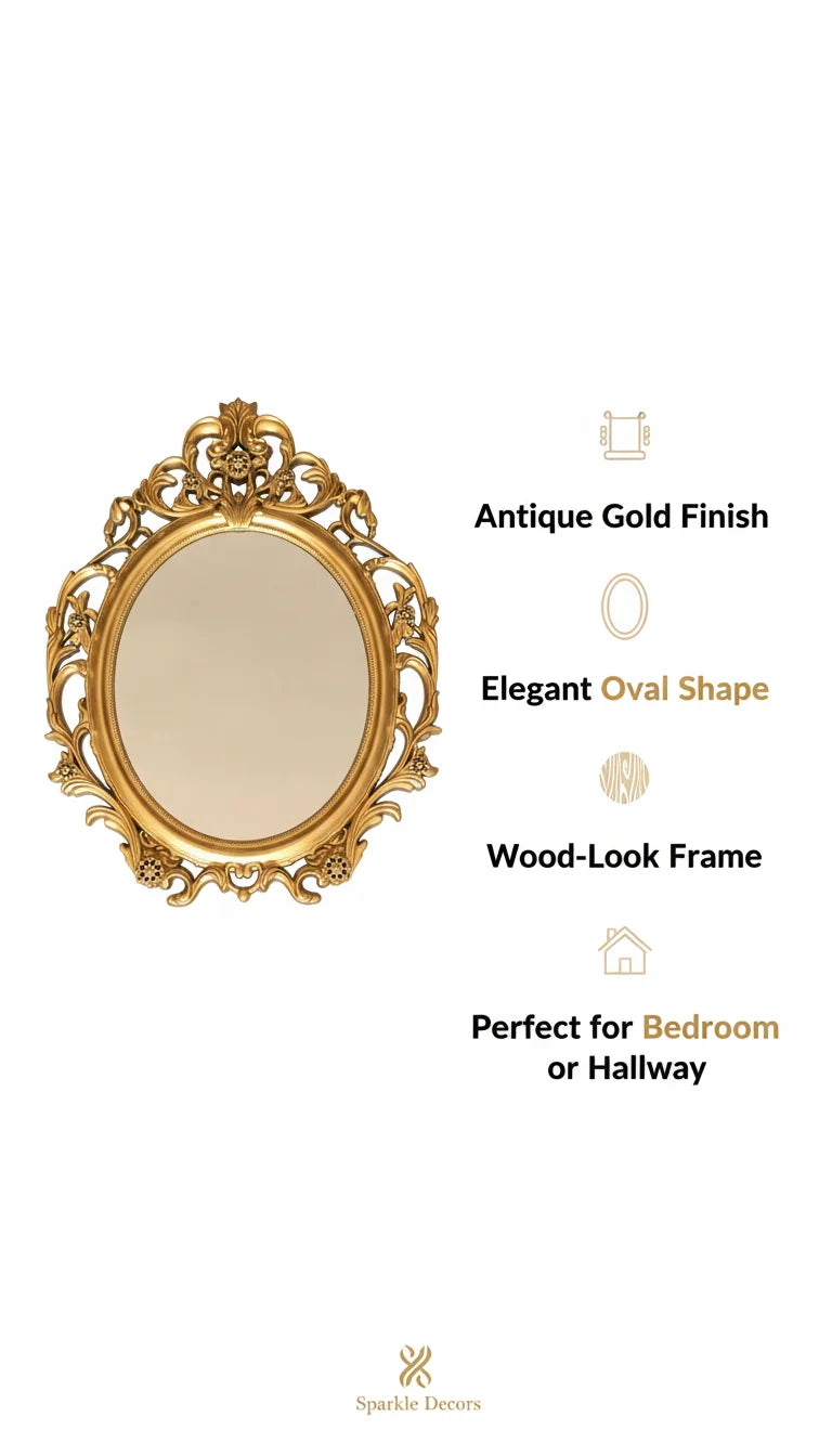 Sparkle Decors Ornate Antique Gold Oval Wall Mirror 62×49 cm